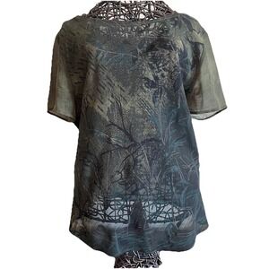 VTG Carole Little Sheer Fairy Top Women's 8 (M) Olive Green Print Dark Feminine